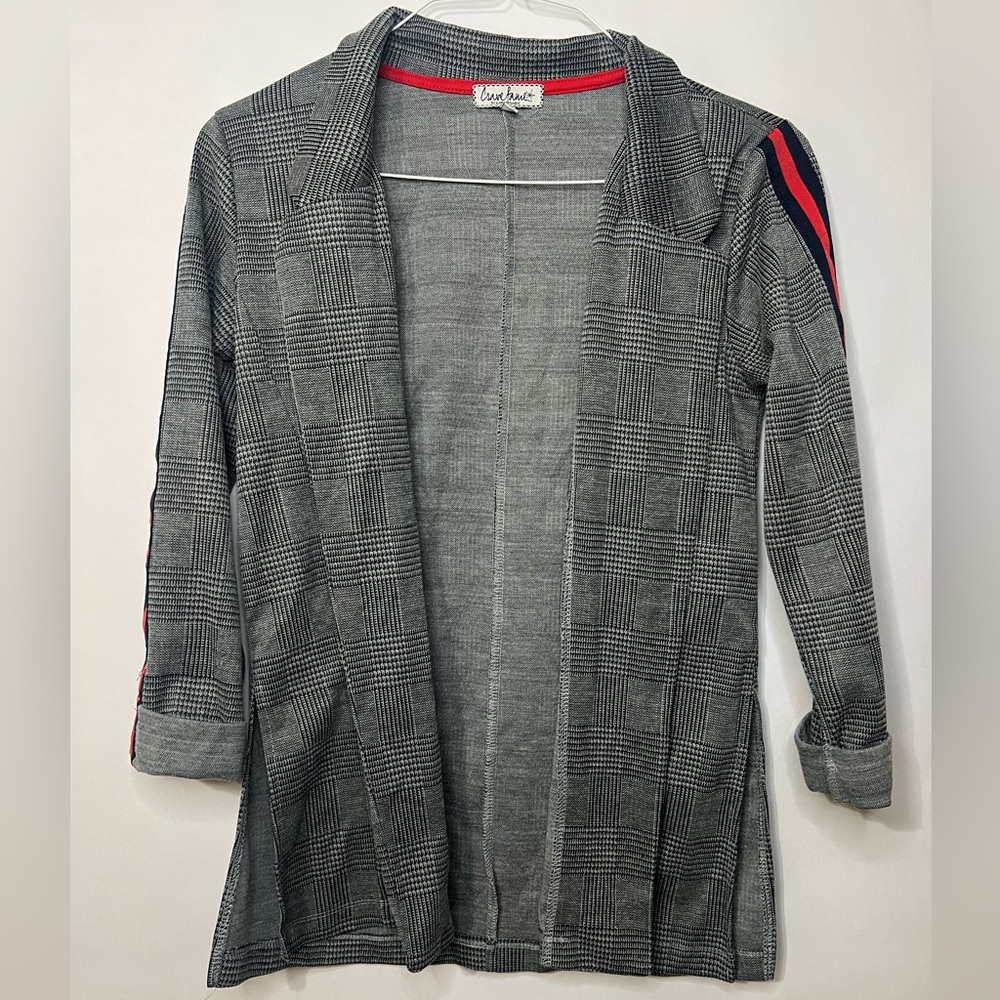 Crave Fame Gray Plaid Open Front Cardigan Size Medium